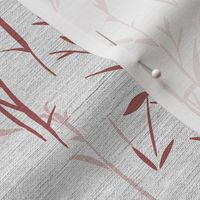 Shades of Serenity - grass with leaves in shades of red on light grey with linen texture - small scale