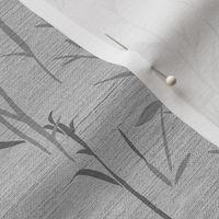 Shades of Serenity - grass with leaves in shades of grey on silver / light grey  with linen texture - small scale