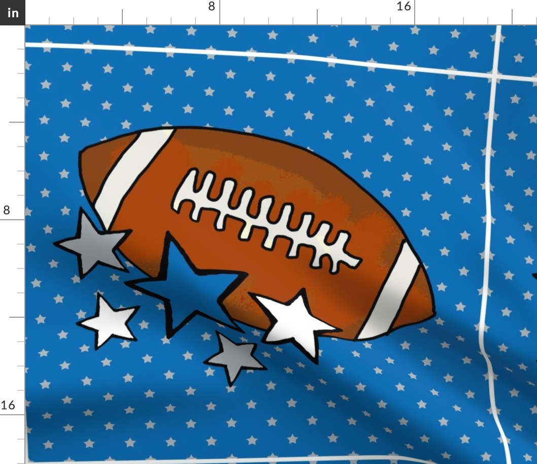 18x18 Panel Team Spirit Football and Stars in Detroit Lions Blue and Silver Grey for DIY Throw Pillow Cushion Cover or Tote Bag (1)