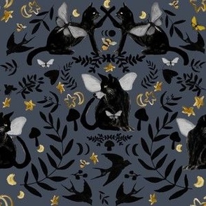 Black Cats in fairy garden charcoal / medium