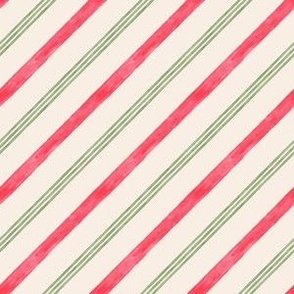 Watercolor Candy Cane Stripe Green Cream - Meowy Christmas - Angelina Maria Designs