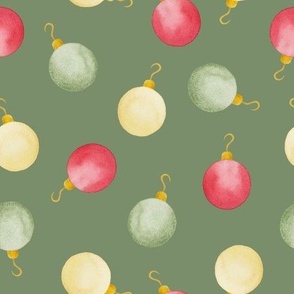 Watercolor Christmas Ornaments Green - Meowy Christmas - Angelina Maria Designs
