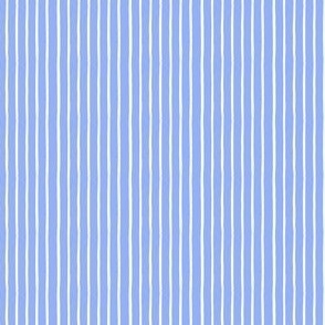 Stripe fabric, vertical stripes in white on light cobalt blue neutral farmhouse mini scale