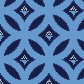 interlocking circles with floral bouquets in shades of blue | large