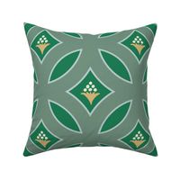 interlocking circles with floral bouquets in green | large