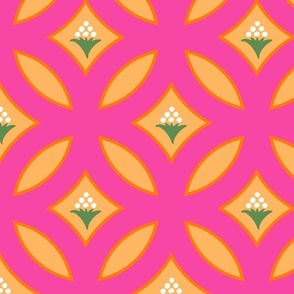 interlocking circles with floral bouquets in hot pink and earth yellow | large