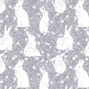 White cute bunnies playing in the meadow - Muted grey background - Medium Scale