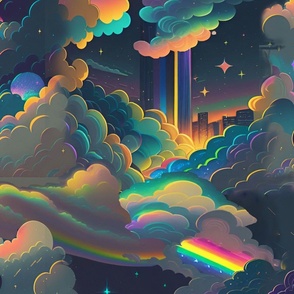sky, clouds, rainbow, twilight, radiance, surrealism