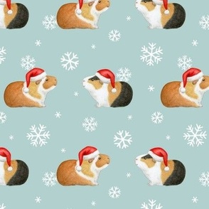 Christmas Guinea Pig Rows with Snowflakes on robins egg - medium scale