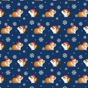 Christmas Guinea Pig Rows with Snowflakes on night sky navy - small scale