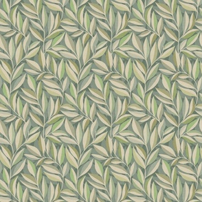 Tranquil Whispering Leaves in Sage Green, Olive and Cream Small Print