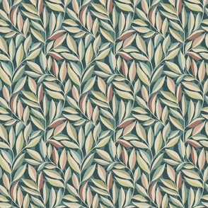 Peaceful Foliage and Shadows in Teal, Sage, Cream and Pink Small Print