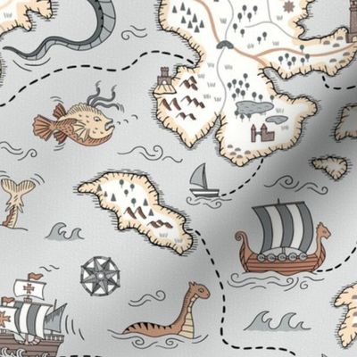 Board game fantasy world cartography map - nautical adventure with mythical sea monsters - medium scale