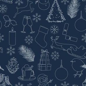 Christmas Theme Pattern Dark Blue