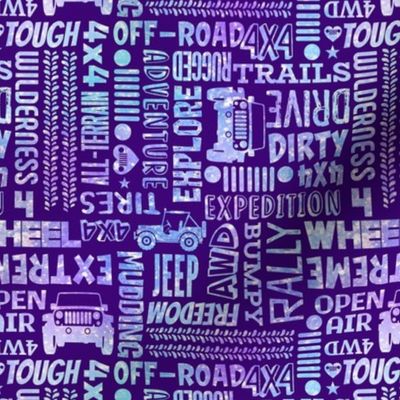 Medium Scale Jeep 4x4 Adventures Word Cloud Off Road Vehicles in Blue and Purple Galaxy (2)