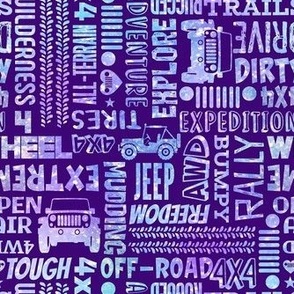 Medium Scale Jeep 4x4 Adventures Word Cloud Off Road Vehicles in Blue and Purple Galaxy (2)