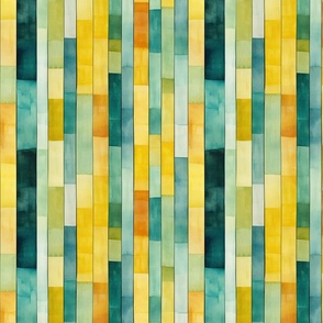 Harmonic Fusion: Teal & Yellow Watercolor Stripes 