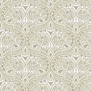 (L) French Country Medallion Ogee Pretty Soft Tan, Beige, Greige, Tan and Cream Modern Damask