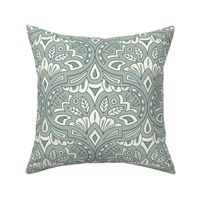 (L) French Country Medallion Ogee Pretty Soft Sage and Cream Modern Damask