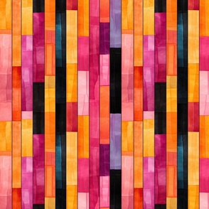 Vibrant Geometry: Orange, Magenta, Black Watercolor Blocks