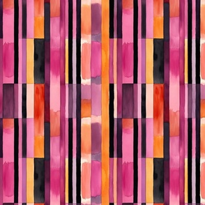 Sophisticated Stripes: Orange & Pink Watercolor Abstraction