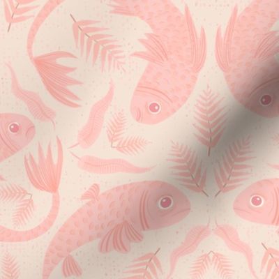 Free like fish - A soft mellow design in pinks and creams. Fish swimming and swirling in this tranquil victorian design.