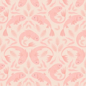 Free like fish - A soft mellow design in pinks and creams. Fish swimming and swirling in this tranquil victorian design.
