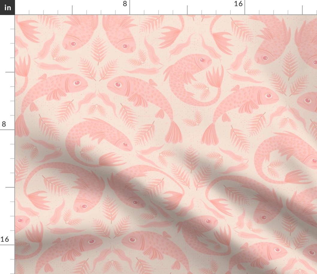 Free like fish - A soft mellow design in pinks and creams. Fish swimming and swirling in this tranquil victorian design.