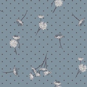 Vintage Inspired Floral and Polka Dot in Dusty Blue Grey