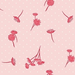 Vintage Inspired Floral and Polka Dot in Soft Pink, Ivory, and Cherry Red
