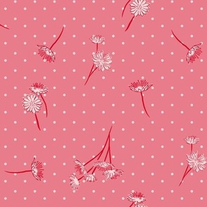 Vintage Inspired Floral and Polka Dot in Barbie Pink and Retro Red