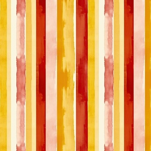Playful Palette: Watercolor on Red, Orange, Yellow Stripes