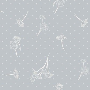 Vintage Inspired Floral and Polka Dot in Soft Dusty Blue Grey