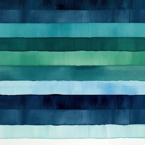 Oceanic Vibes: Blue and Green Watercolor Stripes Painting