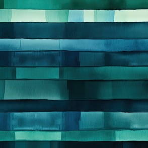 Deep water tranquillity: Blue and Green Watercolor Stripes Painting