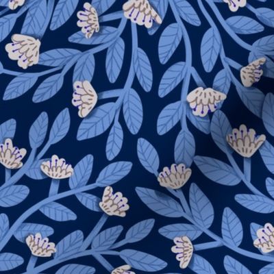 Blue on Navy - Sweet Garden - Medium - Dainty Flowers Collection