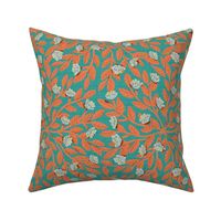 Coral-Orange and Teal - Sweet Garden - Medium - Dainty Flowers Collection