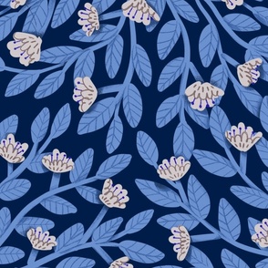 Blue on Navy - Sweet Garden - Large - Dainty Flowers Collection