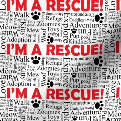 I'm a Rescue Adoption Words Red and Black- Large Print