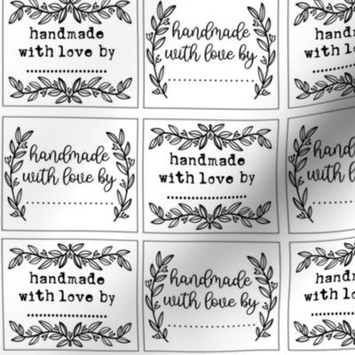 black and white quilt labels handmade with love by WB23