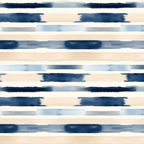 Tranquil Waters: Watercolor Stripes in Light Beige, Navy