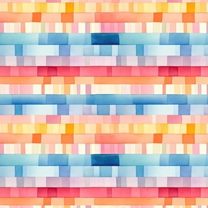 Vibrant Mosaic: Watercolor Stripes & Squares in Colorful Geometry