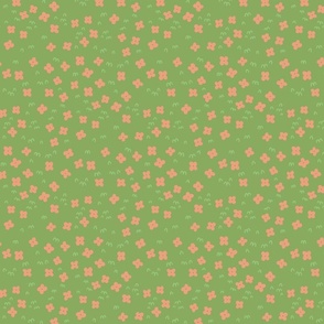 Little Flower Field in Lime and Peach