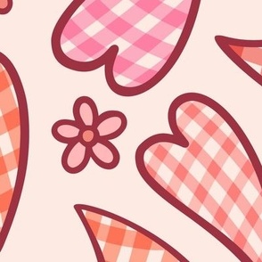 Gingham Hearts on Peach (Extra Large Scale)