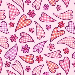 Gingham Hearts on Pink (Medium Scale)