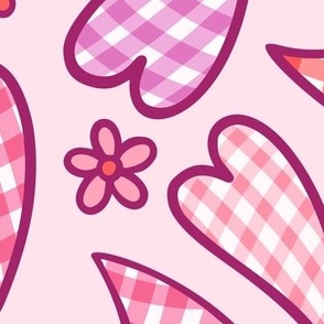 Gingham Hearts on Pink (Extra Large Scale)