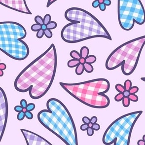 Gingham Hearts on Purple (Large Scale)