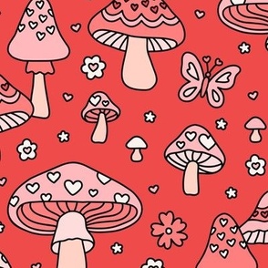 HeartMushrooms on Red (Large Scale)