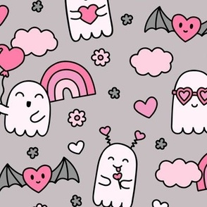 Valentines Ghosts on Gray (Large Scale)