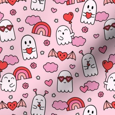 Valentines Ghosts on Pink (Medium Scale)
